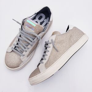 P448 John Glitter Sneakers Gold Metallic Glitter Low Top Lace Up Size EU 39/ 8.5